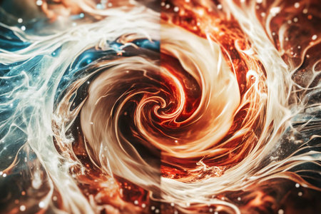 Abstract swirling flames, two-toned vortex, cosmic background, digital artの素材