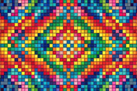 Colorful pixelated kaleidoscope pattern, symmetrical designの素材