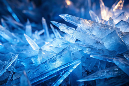 Ice crystals, close-up, cavern, glowing light, artisticの素材