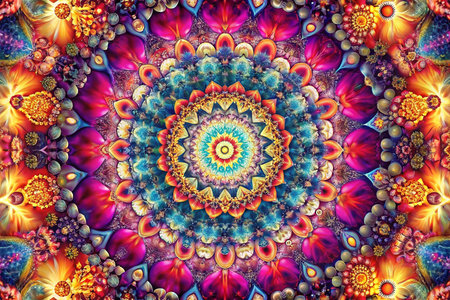 Colorful Mandala Pattern, Abstract Design, Circular Pattern, Detailed Background, Digital Art, Seamless Texture, Possible Use Print, Web Designの素材