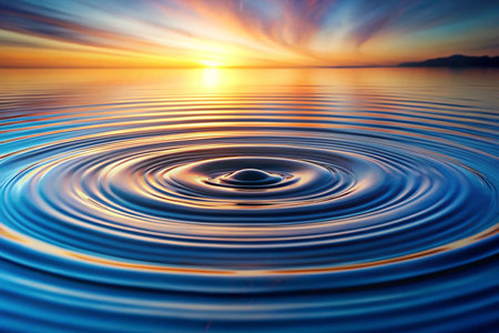 Sunset ripples on tranquil water, vibrant colorsの素材