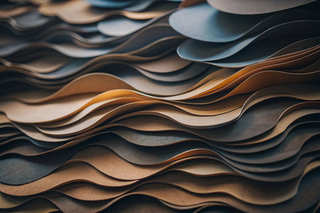 Leather swatches, layered in wavy patterns, workshop interiorの素材