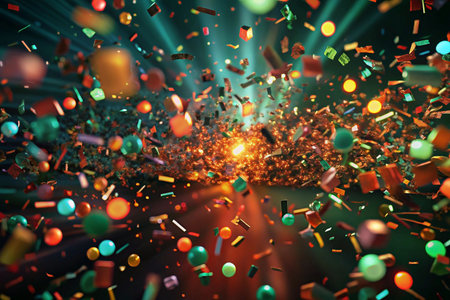 Colorful explosion in dark space, particles flyingの素材