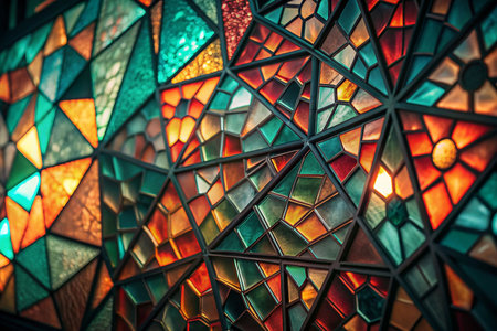 Colorful stained glass wall art, geometric patternsの素材