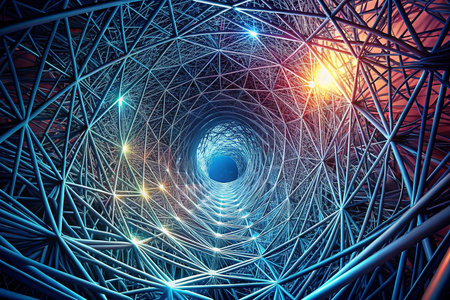 Abstract network tunnel, glowing lights, perspectiveの素材