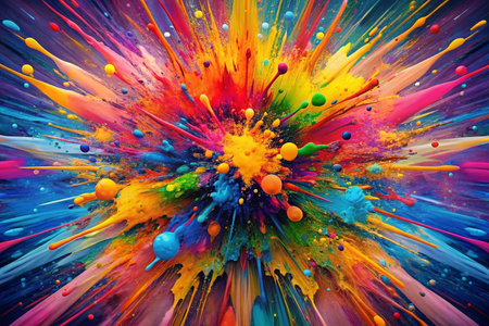 Colorful explosion of paint splatters in vibrant radial patternの素材