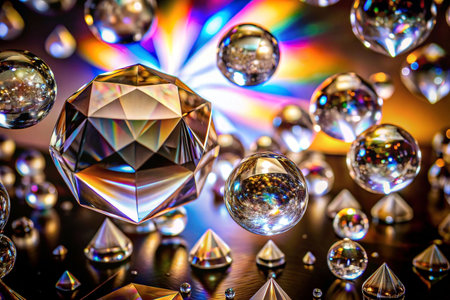 Crystal spheres, iridescent, abstract,  in motion,  colorful backgroundの素材