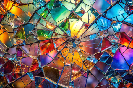 Shattered glass mosaic, vibrant colors, abstract patterns, defocused background, art designの素材