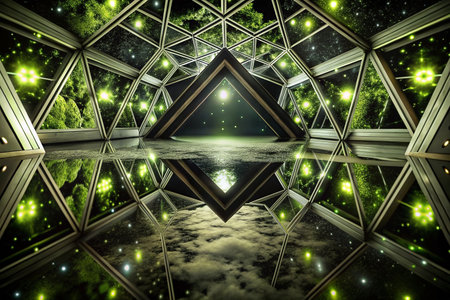 Futuristic Geometric Tunnel with Starry Reflectionsの素材