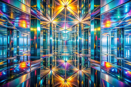 Colorful mirrored tunnel, vibrant reflections, futuristic spaceの素材