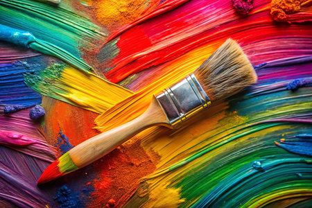 Colorful paint brush strokes on vibrant art paletteの素材