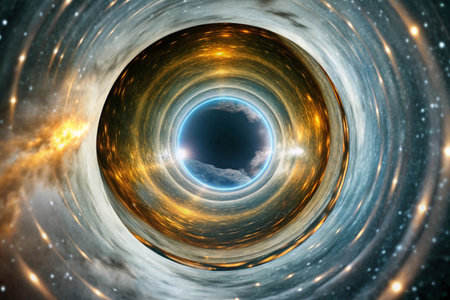 Cosmic tunnel vortex, space, swirling galaxies, interstellar travelの素材