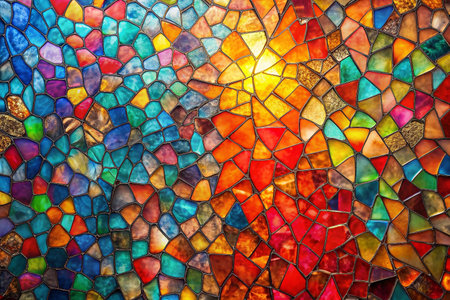 Colorful mosaic wall, vibrant pattern, sunburst effect, design inspirationの素材