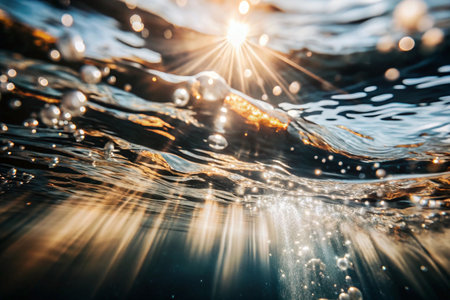 Underwater Sunlight Beams Through Rippled Ocean Surfaceの素材