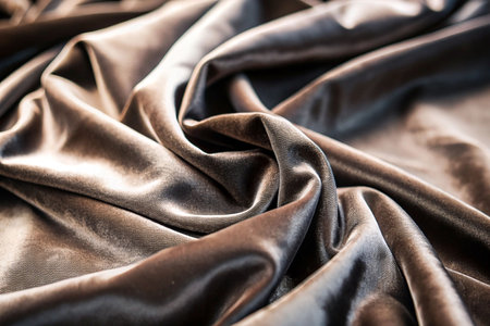 Draped, brown satin fabric close-up, elegant foldsの素材