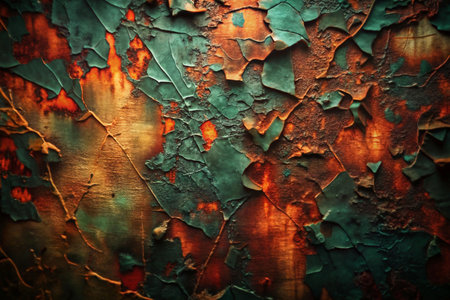 Peeling paint on rusted metal surfaceの素材