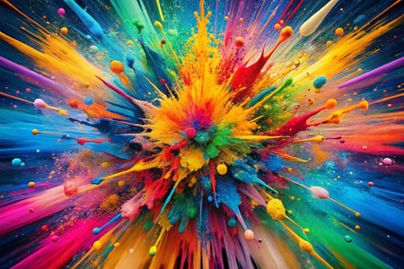 Colorful paint explosion, vibrant colors, radial burst, abstract art, digital illustrationの素材