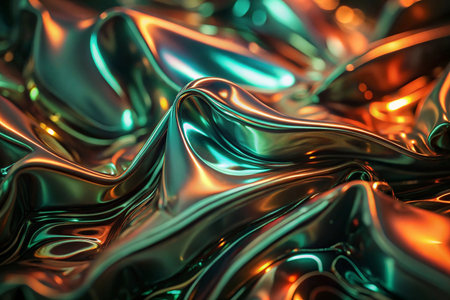Abstract metallic liquid flow, vibrant colors, glowing background, digital artの素材