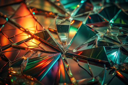 Broken mirror shards reflecting vibrant lights, abstract designの素材