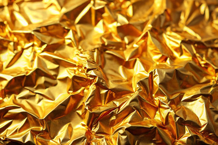 Gold foil crumpled texture, studio shot, backgroundの素材