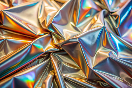 Gold iridescent fabric folds, vibrant colors, abstract backgroundの素材