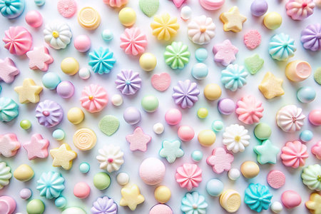 Pastel-colored candy and sweets background.の素材