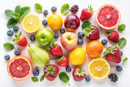 Colorful assortment of fresh fruits and berries.の素材