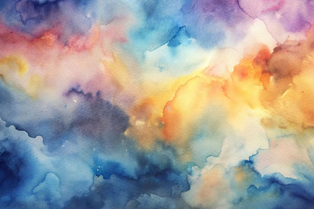 Abstract watercolor painting with vibrant colors and textures.の素材