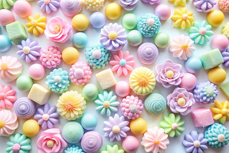 Pastel flower and sphere candies.の素材