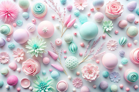 Pastel floral and geometric shapes background.の素材