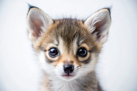 Adorable fennec fox kit portrait, close-up.の素材