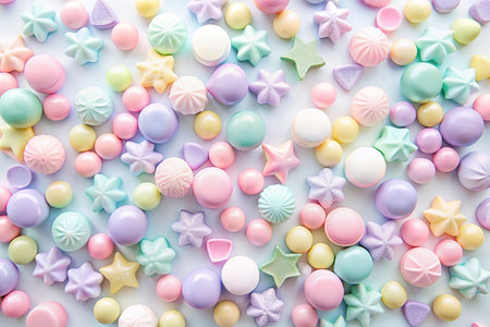Pastel-colored candies and sweets background.の素材