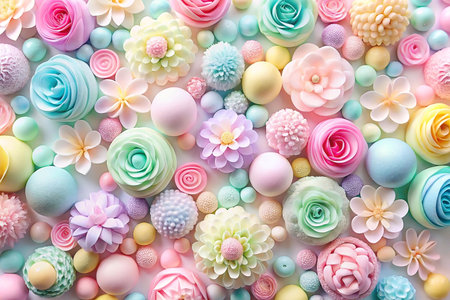 Pastel floral soap and beads background.の素材