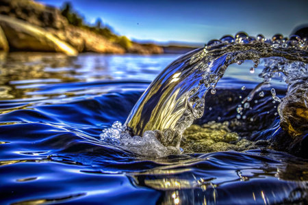 Stream of water flowing into a lake.の素材