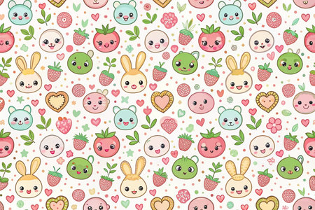 Seamless pattern with cute bunnies, hearts and flowersの素材