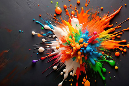 Colorful paint explosion on dark backgroundの素材