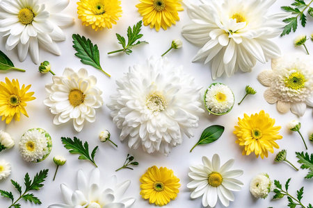 White and Yellow Flowers Arranged on White Backgroundの素材