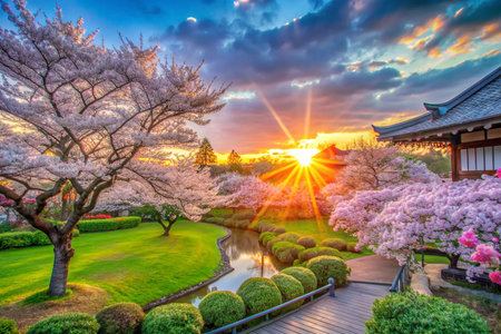 Japanese Garden Sakura Sunset Strollの素材