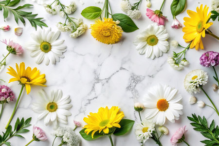Spring flowers arranged on marbleの素材