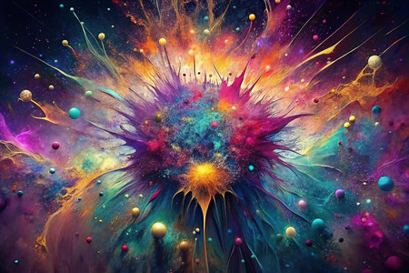 Colorful explosion in space, abstract art, cosmic burstの素材