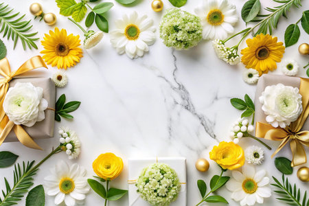 Spring floral gifts on marbleの素材