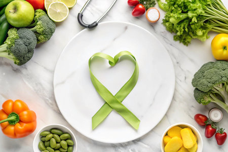 Healthy Heart Diet Plate with Green Ribbonの素材