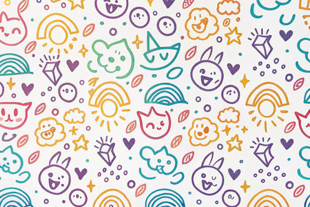 Cute doodle pattern, colorful, whimsical, background, kids design, graphic, versatileの素材