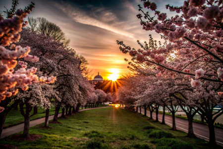 Cherry Blossom Sunrise Path to Capitolの素材