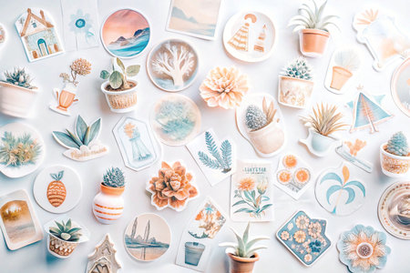 Aesthetic stickers, plants, home decor,  pastel  art collageの素材