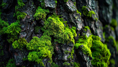 Close-up of mossy tree barkの素材