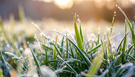 Frosty morning grass, close-upの素材