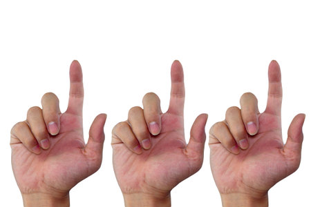 three hands touching on the screen isolated