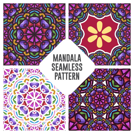 Vintage mandala seamless pattern with floral ornament with blue and orange color combinationのイラスト素材