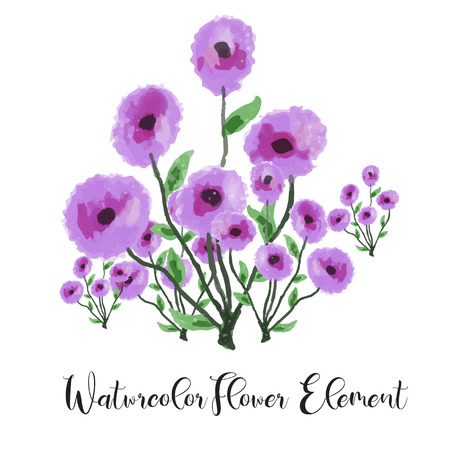 Violet flower watercolor. Floral watercolor element with beautiful gradation. Floral plant watercolor illustrationのイラスト素材